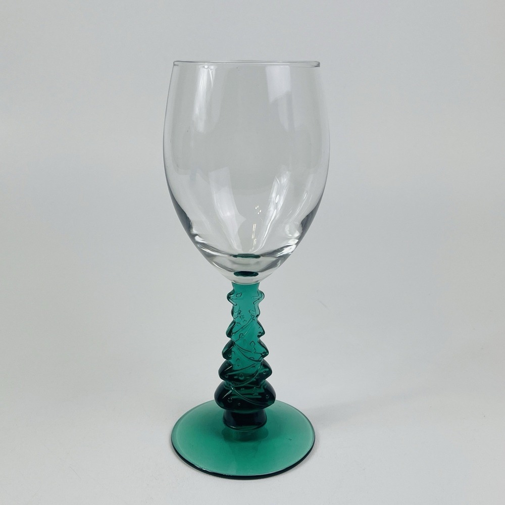 Libbey Christmas Tree 8 Inch Water Goblet Green And Clear Glass